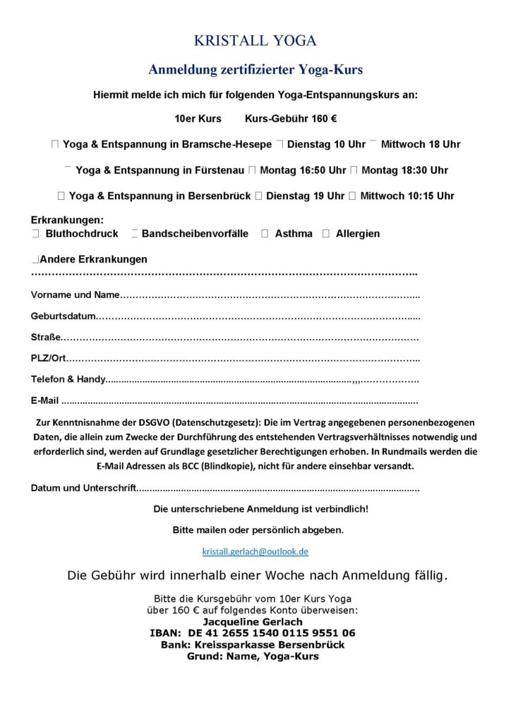 Anmeldungsformular, allgemein